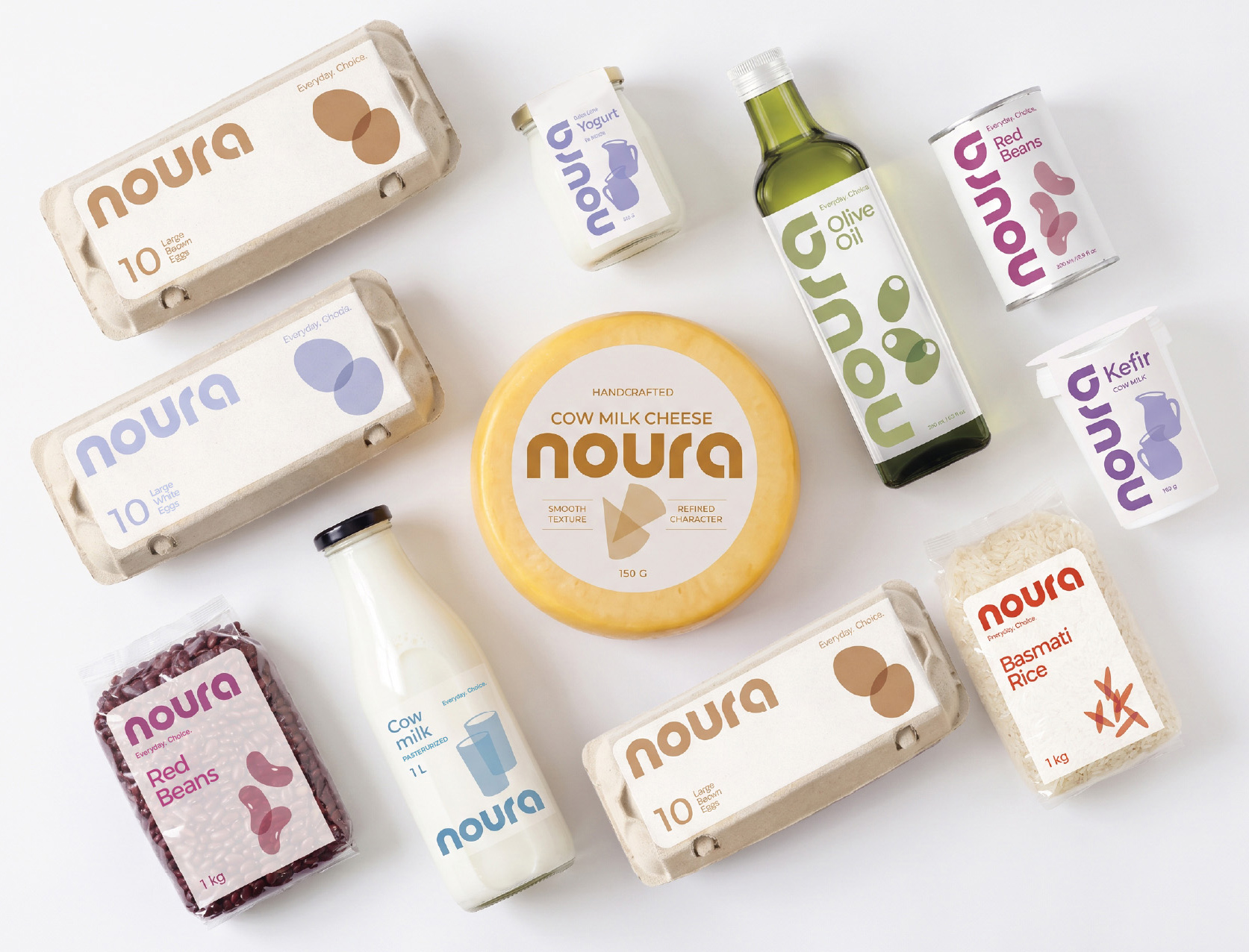 Noura dairy and grocery brand identity and packaging