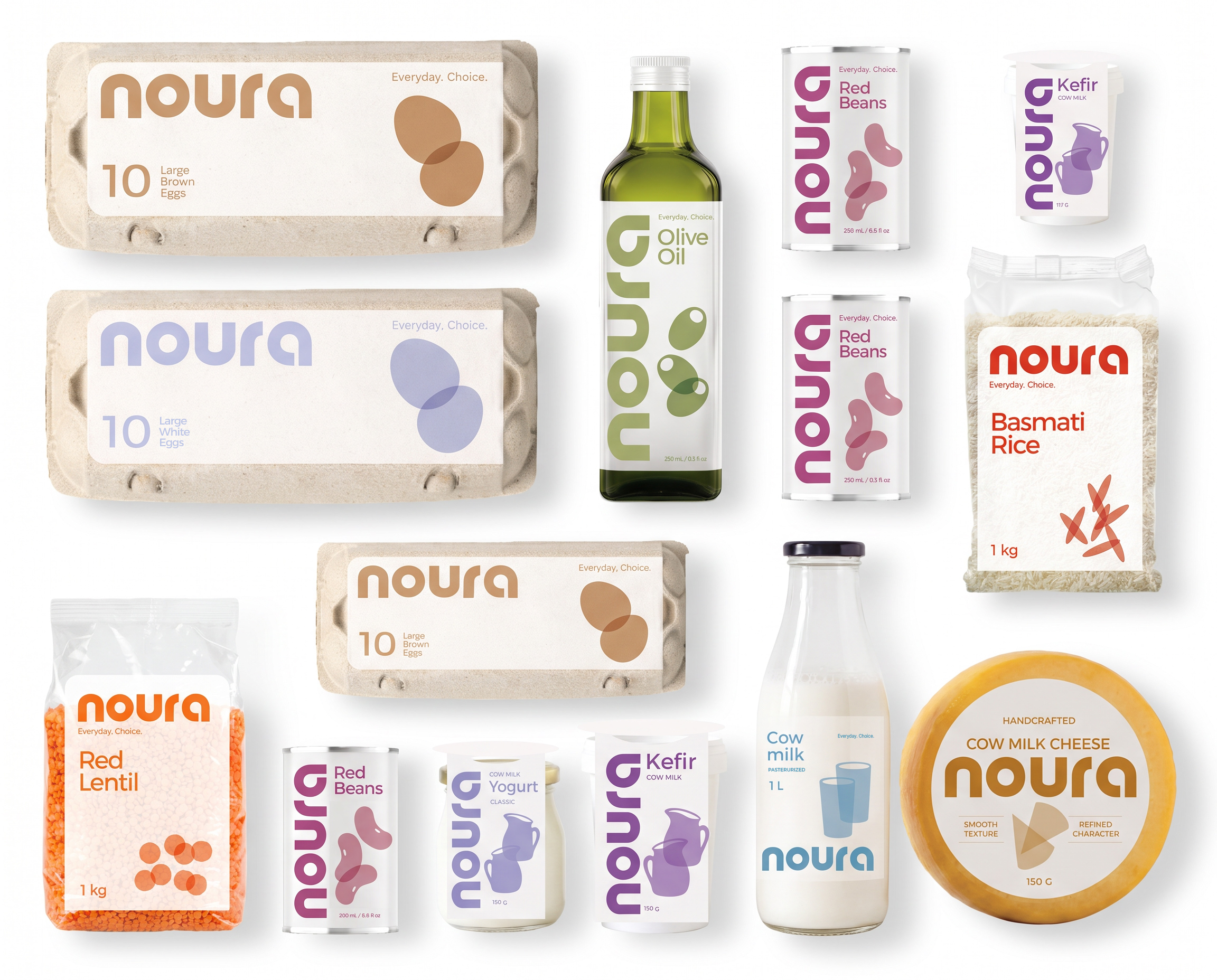 Noura dairy and grocery brand identity and packaging