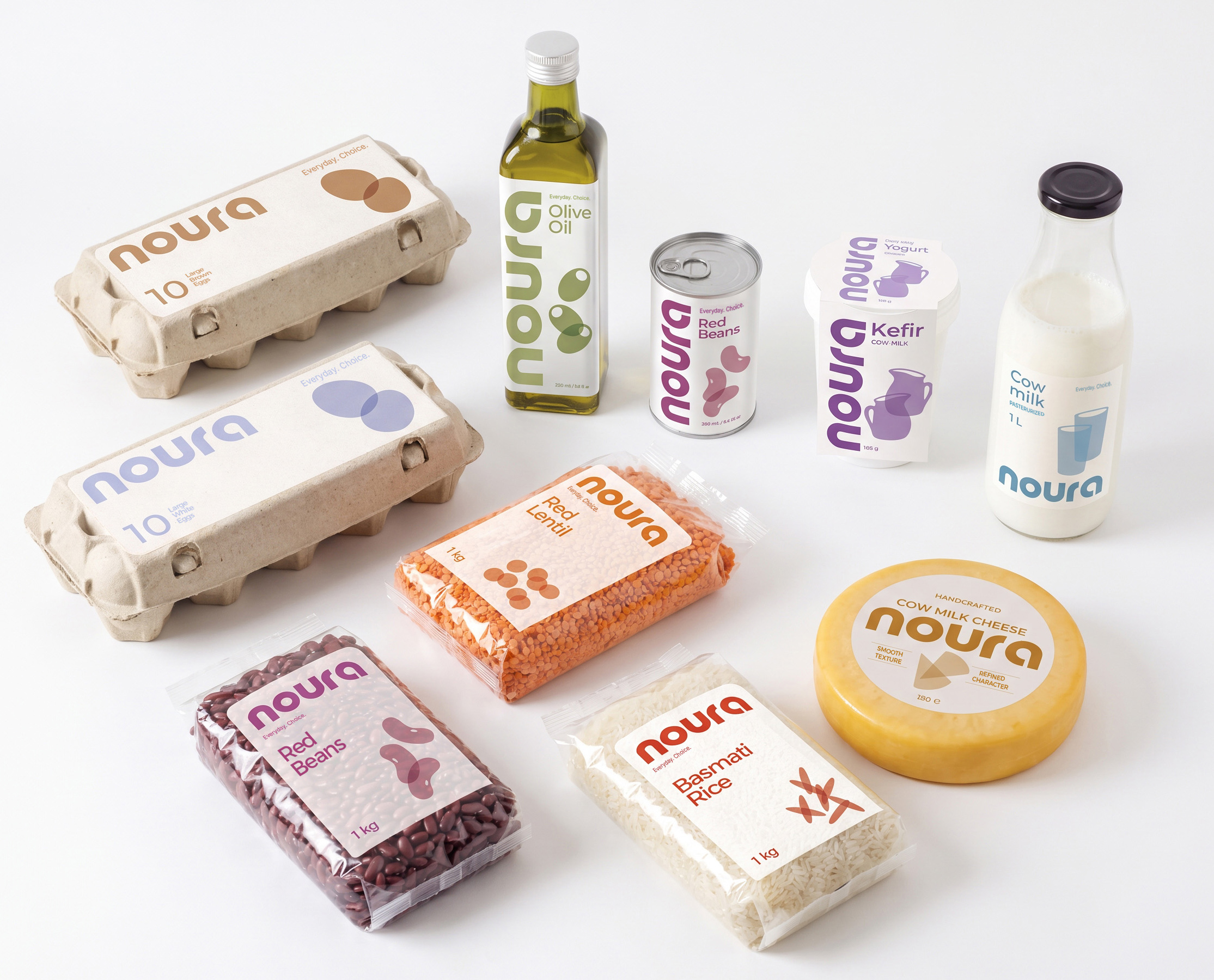 Noura dairy and grocery brand identity and packaging